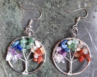 Tree of life Drop Amethyst Rose Crystal Earrings Gemstone Chakra Jewelry Best Gifts Chakra Earrings Energy earrings Silver Plated
