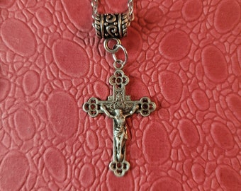 Vintage Crucifix Necklace Antique Silver Cross Pendant Vintage Jewelry