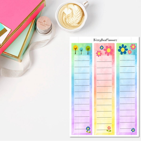 Watercolor Sidebar Checklists-Standard Vertical Sidebar Stickers-Happy Planner Sidebar Planner Sticker