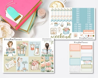 Romantic Spring Planner Sticker Kit- Standard Vertical Weekly Kit-Floral Weekly Sticker Kit- Summer Planner Sticker Kit