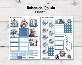 Blue Winter Hobonichi Cousin Weekly Kit- Winter Hobonichi Cousin Planner Stickers- Hobonichi Planner Stickers- Snow Planner Stickers