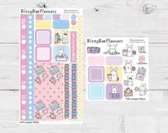 Hobonichi Weeks Juniper Plans Kit- Hobonichi Weeks Stickers- Planner Sticker Kit- Bunny Planner Stickers