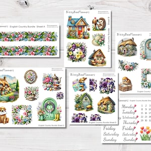 Bundle country anglais - Stickers floraux - Stickers agenda - Stickers de journalisation - Stickers transparents