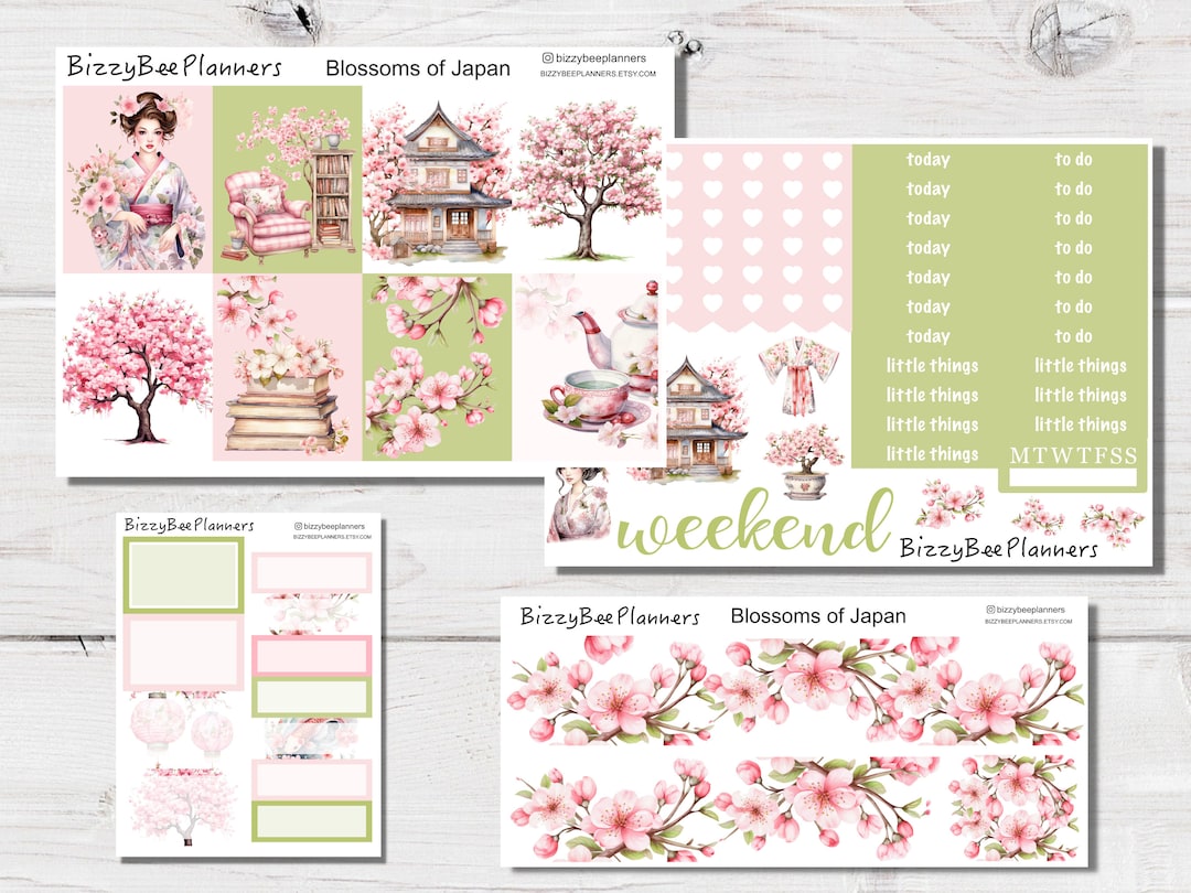 Blossoms of Japan Standard Vertical Weekly Kit- Planner Sticker Kit ...