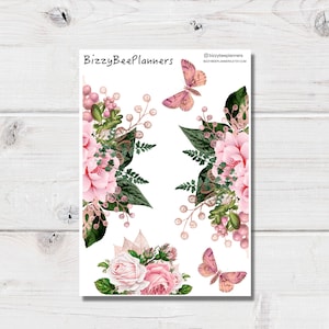 Flower and Butterfly Deco Stickers- Transparent Stickers- Planner Stickers- Journal Stickers- Clear Stickers- Floral Stickers