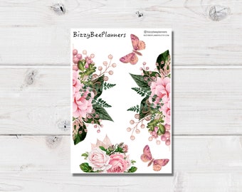 Flower and Butterfly Deco Stickers- Transparent Stickers- Planner Stickers- Journal Stickers- Clear Stickers- Floral Stickers