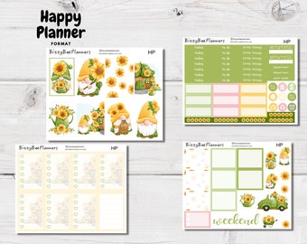 Sunflower Gnomes Classic Happy Planner Sticker Kit- Happy Planner Weekly Sticker Kit-Gnome Planner Stickers- Sunflower Weekly Kit