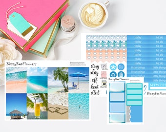 Beach Vibes Photo Mini Kit- Photo Planner Sticker Kit- Vertical Planner Sticker Kit-Classic Happy Planner Weekly Kit