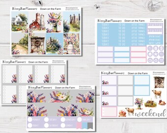 Down on the Farm Standard Vertical Weekly Kit- Farmhouse Planner Stickers- Floral Planner Stickers- Weekly Kit