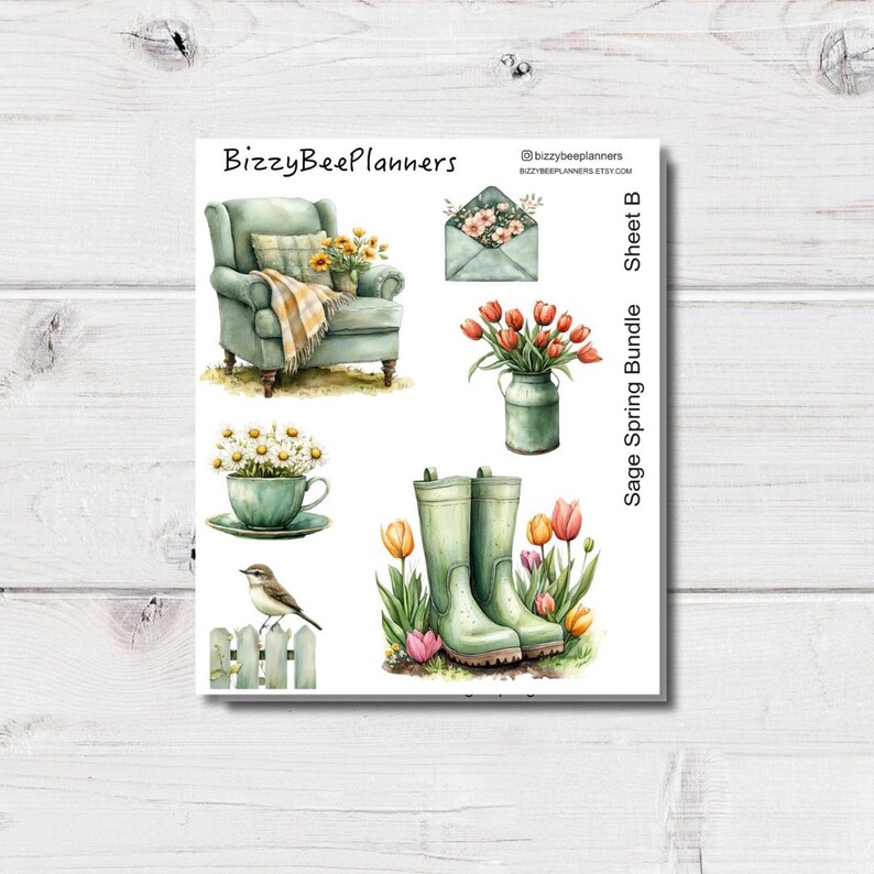 Sage Spring Deco Sticker Bundle- Spring Stickers- Planner Stickers ...
