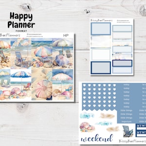 Kit de planificador semanal "Playa Vida Feliz" - Pegatinas de planificador de verano - Kit semanal - Pegatinas de planificador oceánico - Pegatinas de planificador feliz