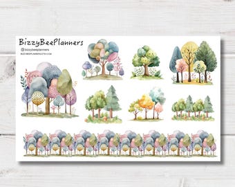 Whimsical Trees Stickers- Planner Stickers- Tree Stickers- Journalling  Stickers