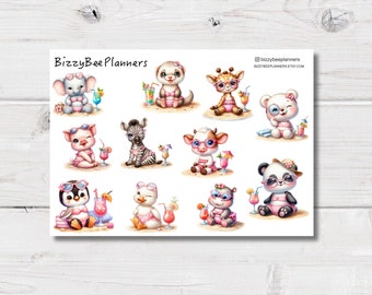 Beach Babes Planner Stickers- Cute Animal Stickers- Planner Stickers- Summer Stickers- Beach Stickers