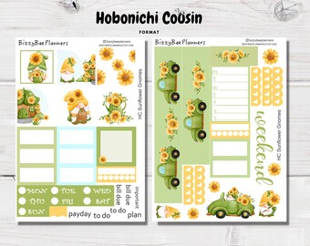 Hobonichi Cousin Sunflower Gnomes Weekly Kit- Hobo Cousin Stickers- Sunflower Planner Stickers- Hobonichi Stickers