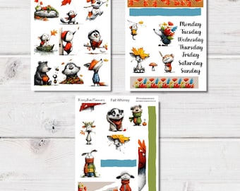 Kit de planification/journaling sur le thème de l'automne - Autocollants d'automne - Autocollants pour agenda - Autocollants d'animaux mignons - Autocollants pour journaling