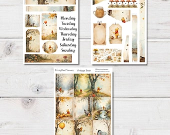 Vintage Bear Planner/ Journaling Kit- Journal Sticker Kit- Planner Stickers- Journalling Stickers-Bear Stickers