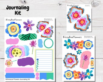 Whimsical Flowers Journaling Kit- Watercolor Flowers Journal Kit- Journal Kit- Planner Stickers- Flower Stickers