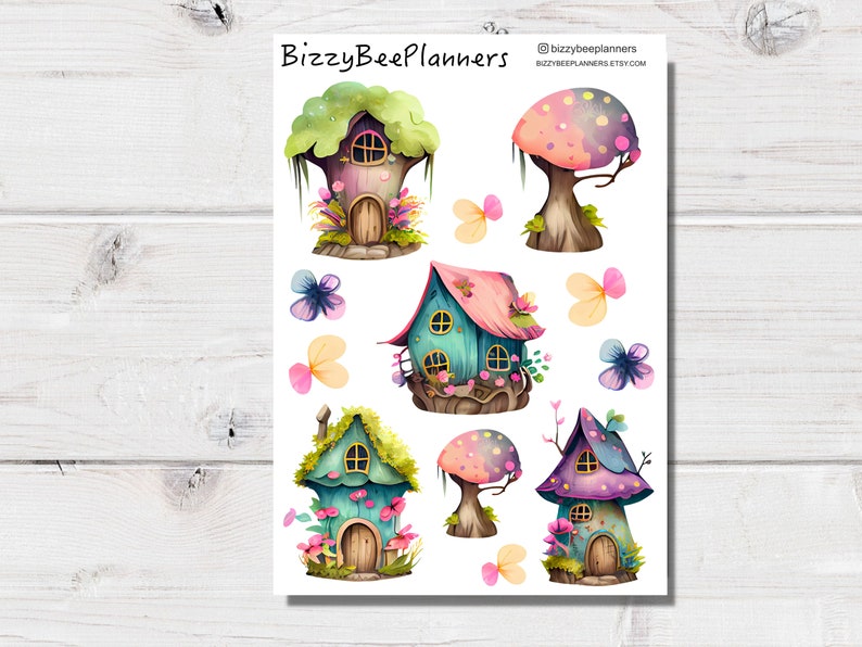 Tiny Houses Stickers Mushroom Stickers Fairy Tale Stickers-Planner Stickers image 1