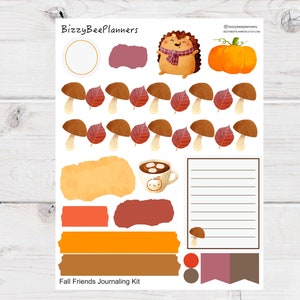 Fall Friends Journaling Kit Journalling Stickers Autumn Stickers Planner Stickers Hedgehog Stickers image 2