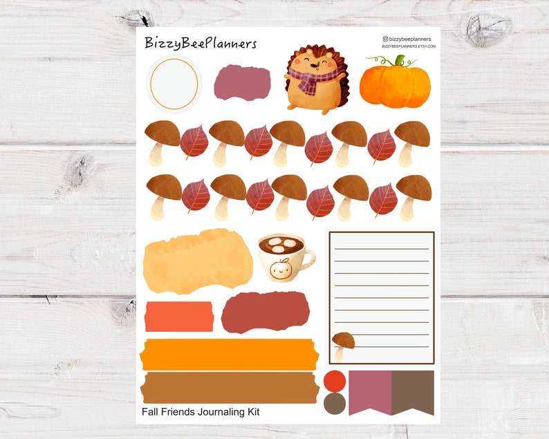 Fall Friends Journaling Kit Journalling Stickers Autumn Stickers Planner Stickers Hedgehog Stickers image 2