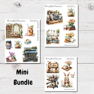 Mini paquet de stickers pour l'heure du café - Stickers café - Stickers pour journal - Sticker lapin