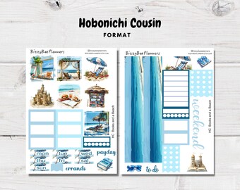 Books and a Beach Hobonichi Cousin Sticker Kit- Hobo Cousin Stickers- Weekly Sticker Kit- Hobonichi Stickers