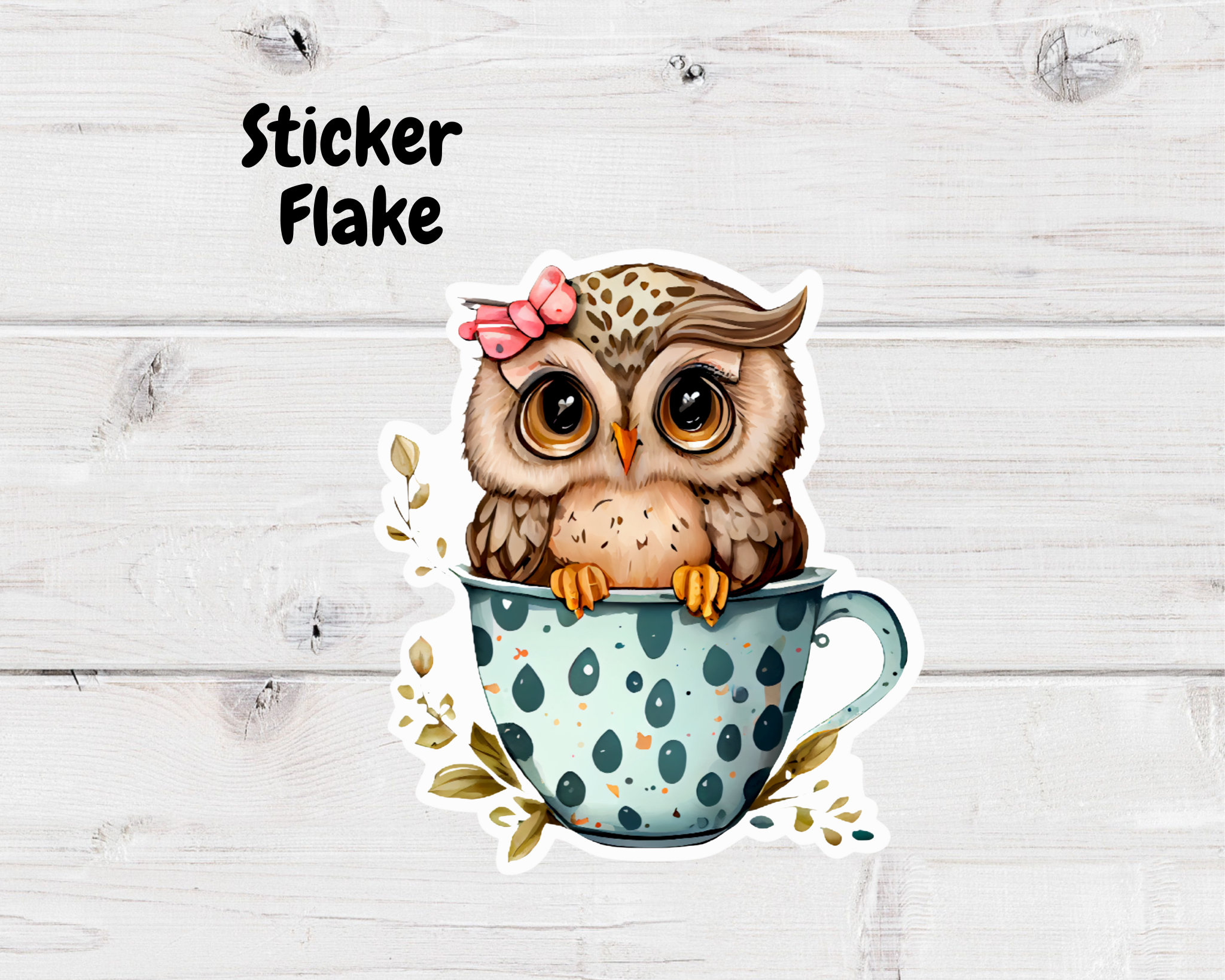 Owl in a Teacup Sticker Flake- Sticker Flake- Owl Sticker- Planner Deco- Sticker Flake