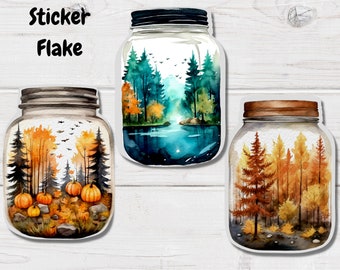 Autumn Jars Stickers- Fall Stickers- Fall Diecut- Transparent Stickers- Sticker Flakes- Mason Jar Sticker