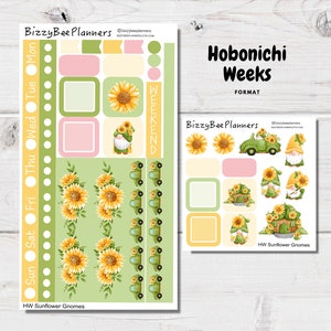 Hobonichi Weeks Sunflower Gnomes- Planner Stickers- Gnome Stickers- Weeks Sticker Kit- Sunflower Stickers