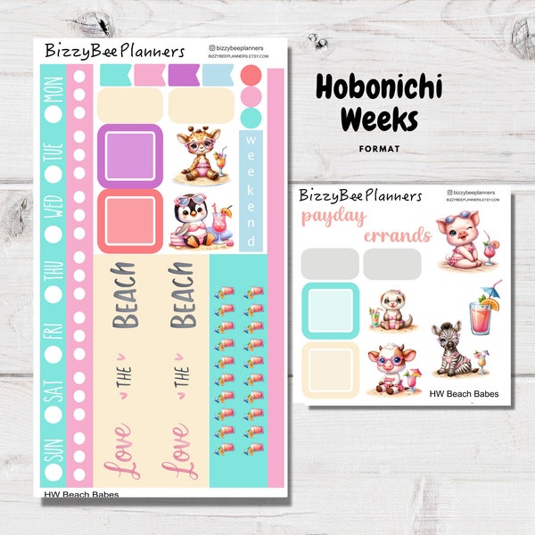 Beach Babes Hobonichi Weeks Sticker Kit- Hobo Weeks Stickers- Hobonichi Weeks Weekly Kit- Cow Planner Stickers
