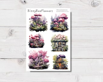 Fairy Tale Houses- Deco Stickers- Mushroom Stickers- Journal Stickers- Planner Stickers