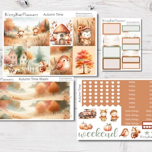 Kit semanal vertical estándar de otoño - Pegatinas de animales adorables - Kit de pegatinas semanales - Kit de pegatinas para planificar el otoño