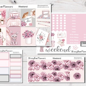 Kit vertical estándar de fin de semana - Kit semanal vertical de autocuidado - Pegatinas florales para planificador - Pegatinas de conejito para planificador - Pegatinas verticales para planificador