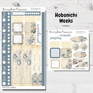 Old Letters Hobonichi Weeks Sticker Kit- Hobo Weeks Stickers- Hobonichi Weeks Weekly Kit- Floral Planner Stickers