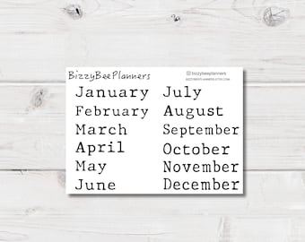 Pegatinas de meses - Pegatinas con los meses del año - Pegatinas para planificador - Etiquetas de meses - Pegatinas con fuente de máquina de escribir vintage