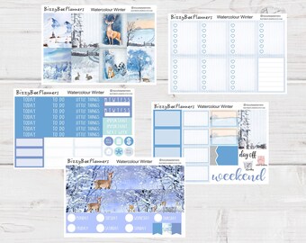 Watercolour Winter Weekly Kit-Standard Vertical Weekly Kit-Vertical Sticker Kit- Winter Planner Sticker Kit