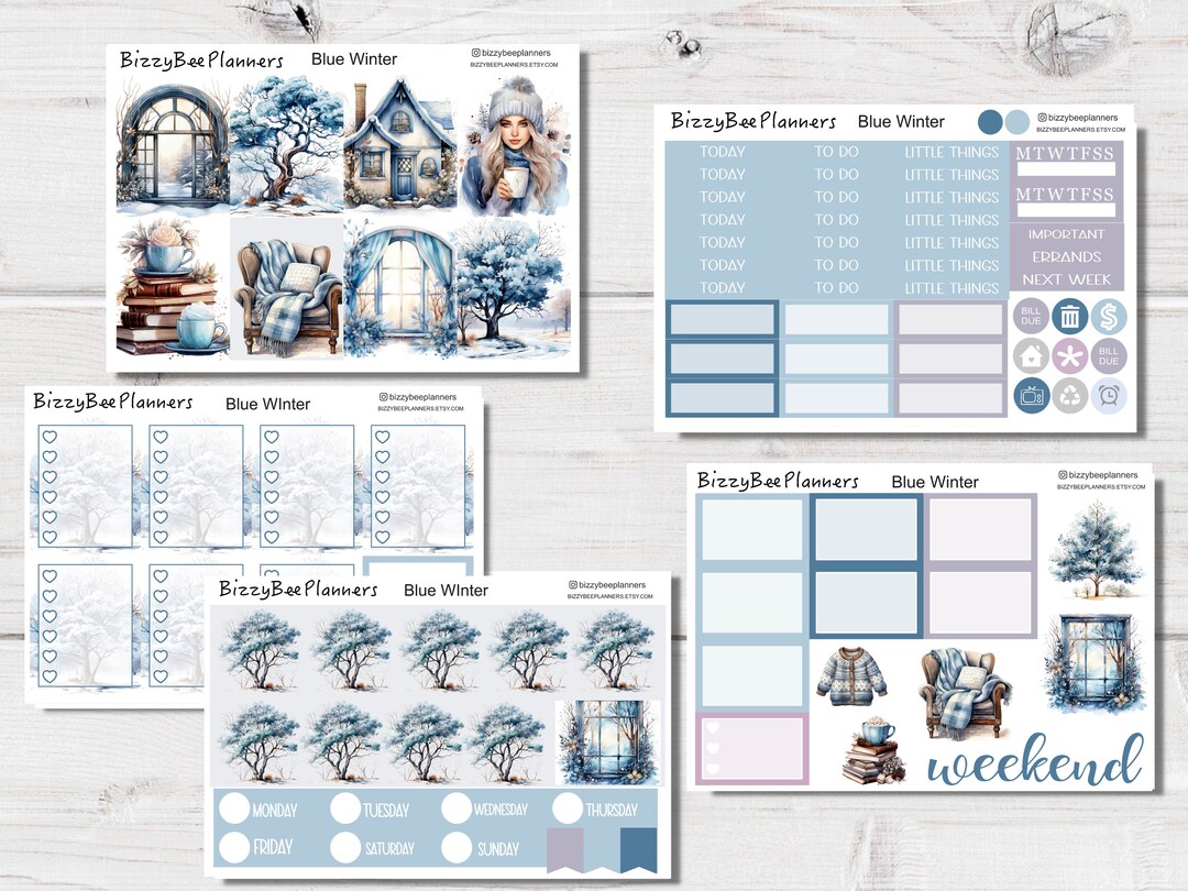 Blue Winter Standard Vertical Planner Sticker Kit- Weekly Sticker Kit ...