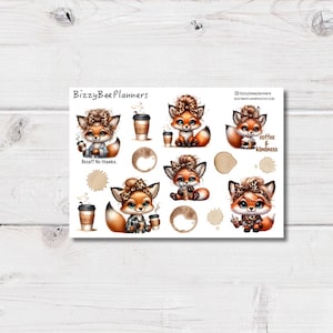 Stickers renard café - Stickers café - Stickers renard - Stickers agenda - Stickers journal