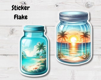 Summer Jars- Beach Jars- Mason Jar Stickers- Summer Stickers- Transparent Stickers- Journaling Stickers