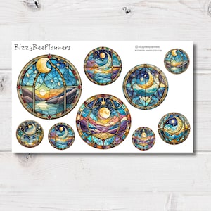 Prachtige maandecoratiestickers- maanplannerstickers- maanstickers- transparante stickers- gebrandschilderd glasstickers
