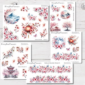 Paquete de flores de cerezo: pegatinas para planificador, pegatinas para diario, pegatinas florales, pegatinas transparentes y pegatinas de flores de cerezo