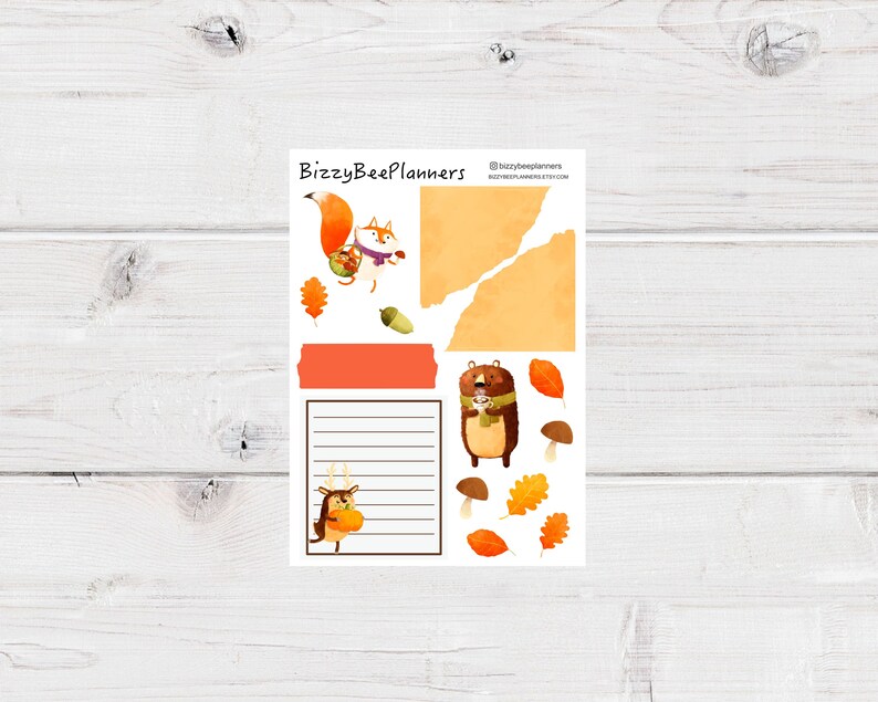 Fall Friends Journaling Kit Journalling Stickers Autumn Stickers Planner Stickers Hedgehog Stickers image 3