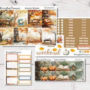 Kit semanal vertical estándar Autumn Stories - Pegatinas para planificador con temática de libros - Kit de pegatinas semanales - Pegatinas para planificador - Pegatinas para planificador de otoño