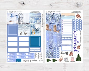 Hobonichi Cousin Watercolour Winter Weekly Kit- Hobonichi Cousin Sticker Kit- Winter Planner Stickers- Hobonichi Stickers