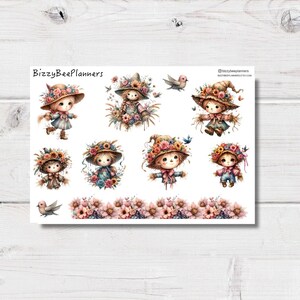 Floral Scarecrow Stickers- Fall Stickers- Planner Stickers- Floral Stickers- Journaling Stickers