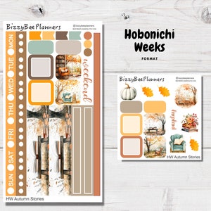 Kit de pegatinas de las semanas de Hobonichi de Autumn Stories - Pegatinas de las semanas de los hobos - Pegatinas de Hobonichi - Kit de pegatinas de otoño - Pegatinas con temática de libros