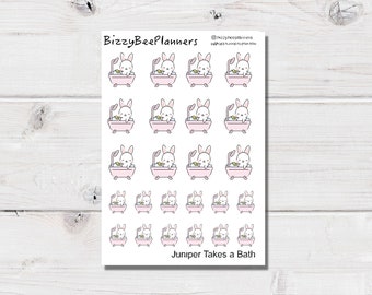 Juniper Takes a Bath- Bunny Planner Stickers- Character Planner Stickers- Bath Stickers- Bubble Bath Stickers