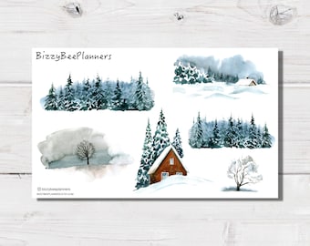 Winter Scenes Deco Stickers- Transparent Stickers- Planner Stickers- Winter Stickers- Journalling Stickers- Tree Stickers