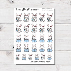 Juniper aime lire - Stickers planificateur lapin - Stickers lecture - Stickers livre - Stickers personnages
