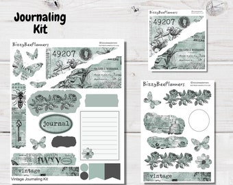 Vintage Journaling Kit- Journal Sticker Kit- Planner Stickers- Journalling Stickers